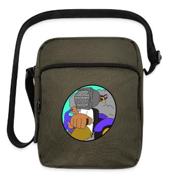 Retro TV Rider on Neon Bike - Upright Crossbody Bag - olive - Front