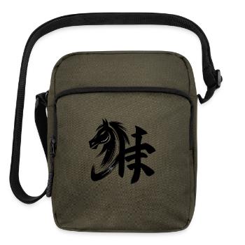 Elegant Chinese Zodiac Horse Ink Design Artwork - Upright Crossbody Bag - olive - Front