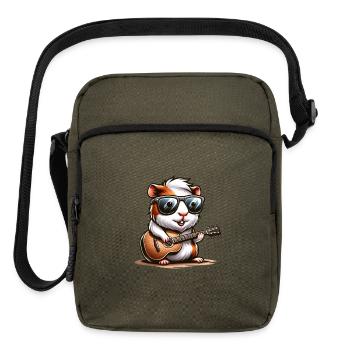 Cool Sunglasses Guinea Pig Playing Guitar - Upright Crossbody Bag - olive - Front