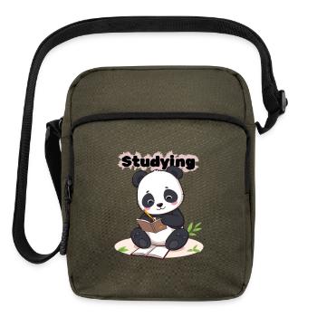Hard Working Panda - Studying Time Mode - Upright Crossbody Bag - olive - Front