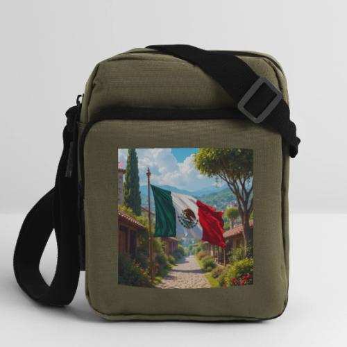 Mexican flag surrounded by nature and magic town - Upright Crossbody Bag