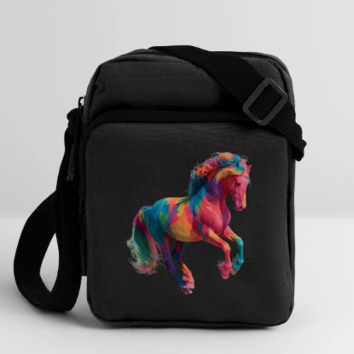 Colorful Paint Splatter Horse Art - Upright Crossbody Bag