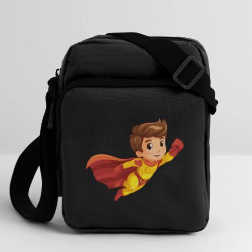 Cheerful Cartoon Superhero Boy Flying High - Upright Crossbody Bag