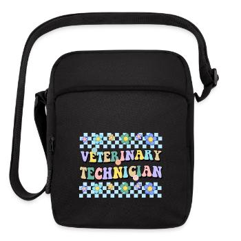 Veterinary Technician Floral Retro Text - Upright Crossbody Bag - black - Front