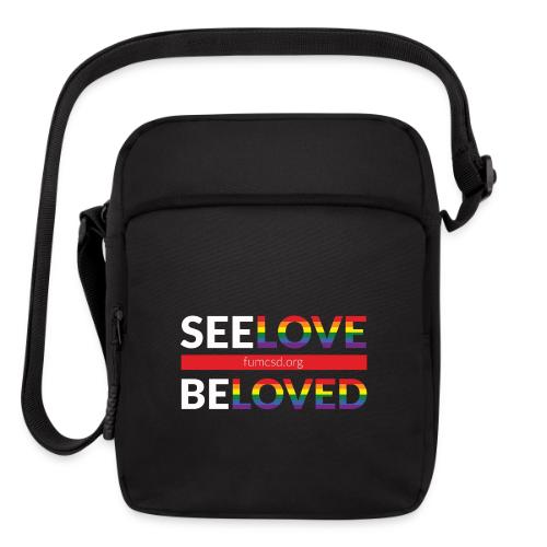 See Love, Be Loved at FUMCSD (white letters) - Upright Crossbody Bag