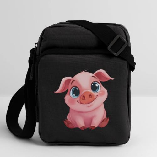 Adorable Cartoon Baby Pig Sitting with Big Eyes - Upright Crossbody Bag