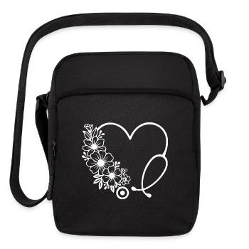 Floral Heart Stethoscope Medical Design - Upright Crossbody Bag - black - Front
