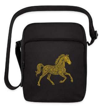Ornate Gold Celtic Horse Design - Upright Crossbody Bag - black - Front