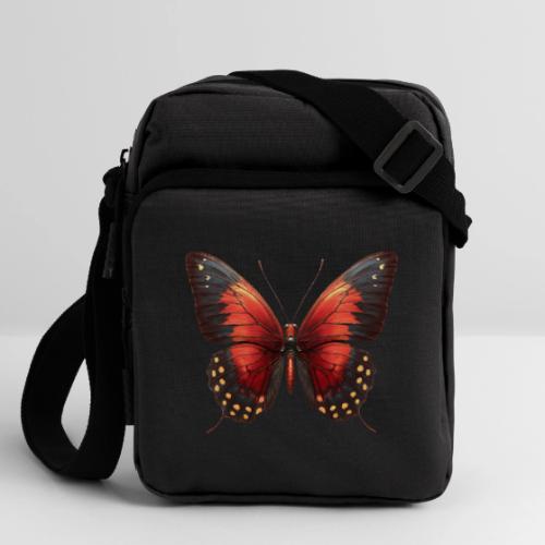 Bright Red, Black, and Yellow Butterfly - Upright Crossbody Bag