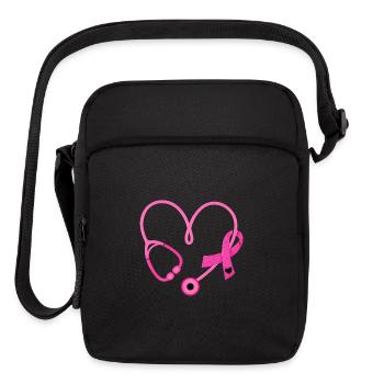 Pink Heart Stethoscope Ribbon - Upright Crossbody Bag - black - Front