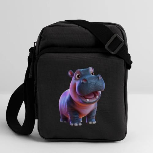 Smiling Cartoon Baby Hippo Standing - Upright Crossbody Bag