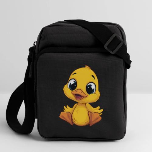 Sweet Yellow Cartoon Duck Sitting Happily - Upright Crossbody Bag