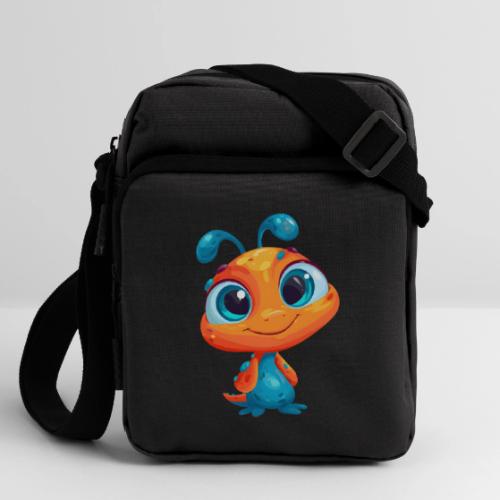 Fun Cartoon Alien in Orange and Blue - Upright Crossbody Bag