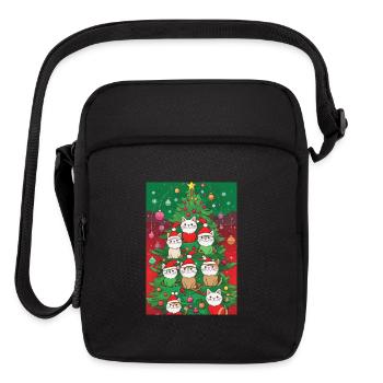 Cat cute 8 cats wearing santa hat christmas gift - Upright Crossbody Bag - black - Front