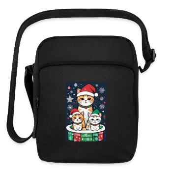 Cute Cat mom tree cats with santa hat - Upright Crossbody Bag - black - Front