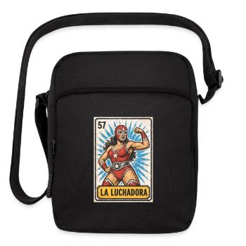 Vintage La Luchadora Mexican Lotería Art - Upright Crossbody Bag - black - Front