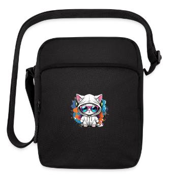 cute cat enjoying music - Upright Crossbody Bag - black - Front