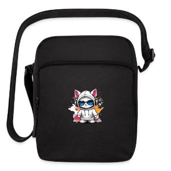 cute cat enjoying music - Upright Crossbody Bag - black - Front
