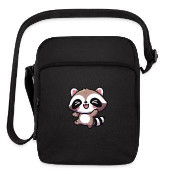 Cute Kawaii Happy Raccoon - Upright Crossbody Bag - black - Front