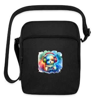 Adorable Gamer Puppy Watercolor - Upright Crossbody Bag - black - Front