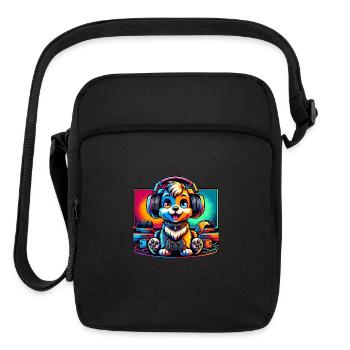 Adorable Gamer Puppy w/ Headphones T-Shirt - Upright Crossbody Bag - black - Front