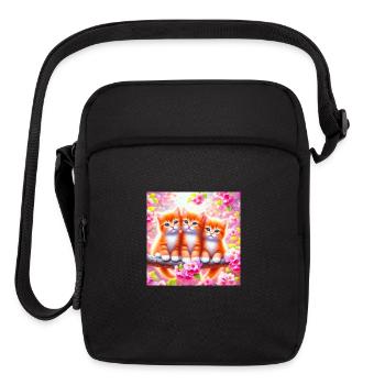 Three Adorable Kittens in Cherry Blossoms - Upright Crossbody Bag - black - Front
