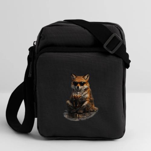 Cool Red Fox Wearing Sunglasses Drinking Coffee - Upright Crossbody Bag