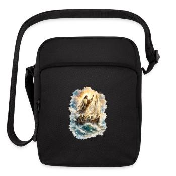 Jesus Calms Storm Christian Watercolor Waves Art - Upright Crossbody Bag - black - Front