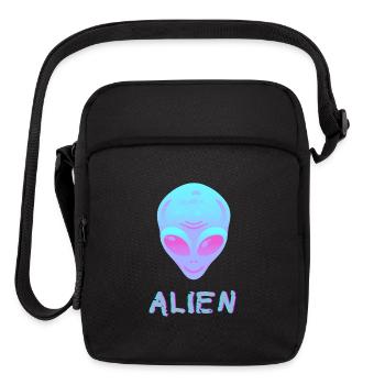 Neon Alien Head Art Cosmic Space Vibes Tee - Upright Crossbody Bag - black - Front