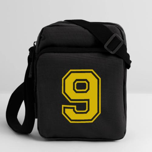 Number 9 in a classic athletic collegiate font - Upright Crossbody Bag