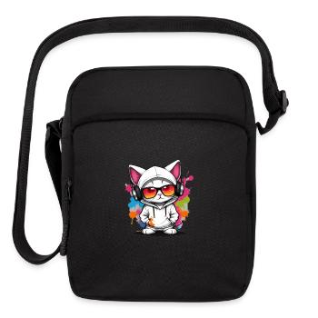 cute cat enjoying music - Upright Crossbody Bag - black - Front