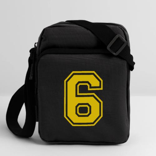 Number 6 in a classic athletic collegiate font - Upright Crossbody Bag
