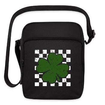Emerald FourLeaf Clover on Checkerboard - Upright Crossbody Bag - black - Front