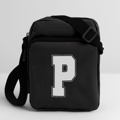 White Letter P – Varsity Alphabet Monogram - Upright Crossbody Bag