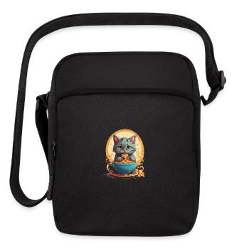 Cute cartoon cat eating noodle - Upright Crossbody Bag - black - Front