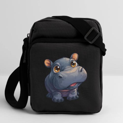 Cute Cartoon Baby Hippo with Big Innocent Eyes - Upright Crossbody Bag
