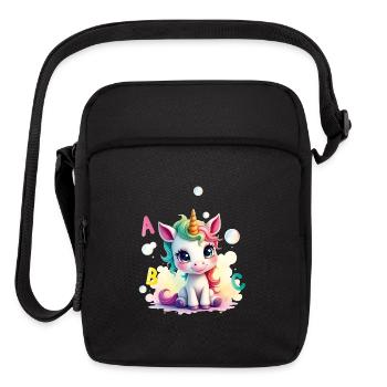 Cute unicorn with soap bubbles and ABC letters  - Upright Crossbody Bag - black - Front