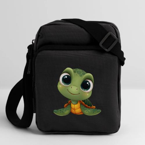 Cheerful Green Cartoon Sea Turtle with Big Eyes - Upright Crossbody Bag