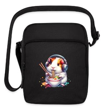 Funny Guinea Pig Listening To Music & Eating Ramen - Upright Crossbody Bag - black - Front