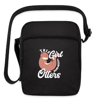 Sea Otter Cartoon Girl - Upright Crossbody Bag - black - Front
