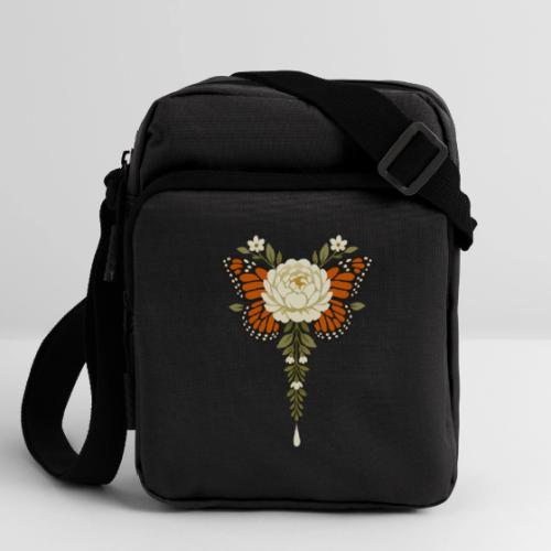 Monarch Butterfly Floral Botanical Art - Upright Crossbody Bag