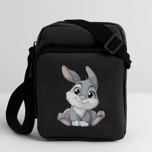 Joyful Grey and White Baby Rabbit Cartoon - Upright Crossbody Bag