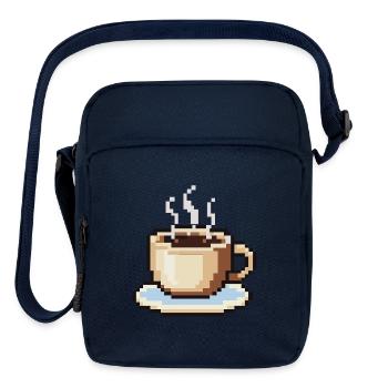 Pixelated Coffee Mug Retro Pixel Art Design - Upright Crossbody Bag - navy - Front