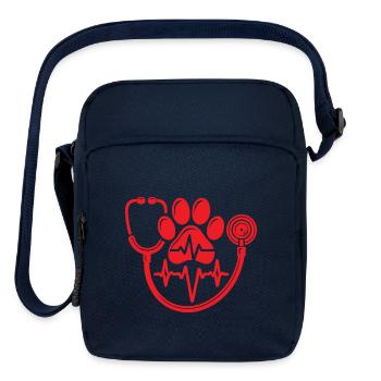 dog's paw and a stethoscope with a pulse - Upright Crossbody Bag - navy - Front