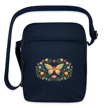 Spring Butterfly with Floral Ornament - Upright Crossbody Bag - navy - Front