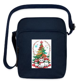 🐾cute 3 Cats with Christmas Tree🐾 - Upright Crossbody Bag - navy - Front