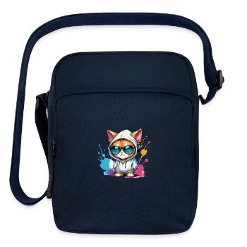 cute cat enjoying music - Upright Crossbody Bag - navy - Front