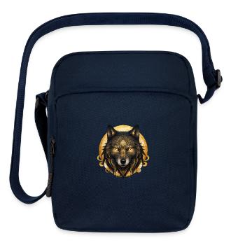 Intricate Golden Ornamental Wolf - Upright Crossbody Bag - navy - Front