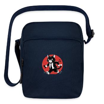 Whimsical Black White Cat Conductor - Upright Crossbody Bag - navy - Front