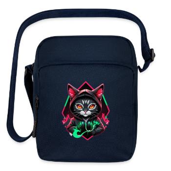cat wearing jacket and headset - Upright Crossbody Bag - navy - Front